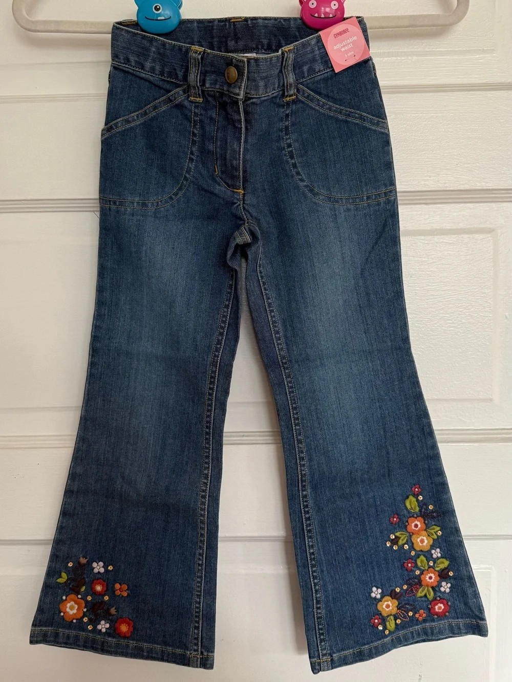 Gymboree Girls' Dark Blue Embroidered Flared Jeans Size 5 Slim